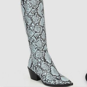 Gianni Bini blue snakeskin print thigh high boot